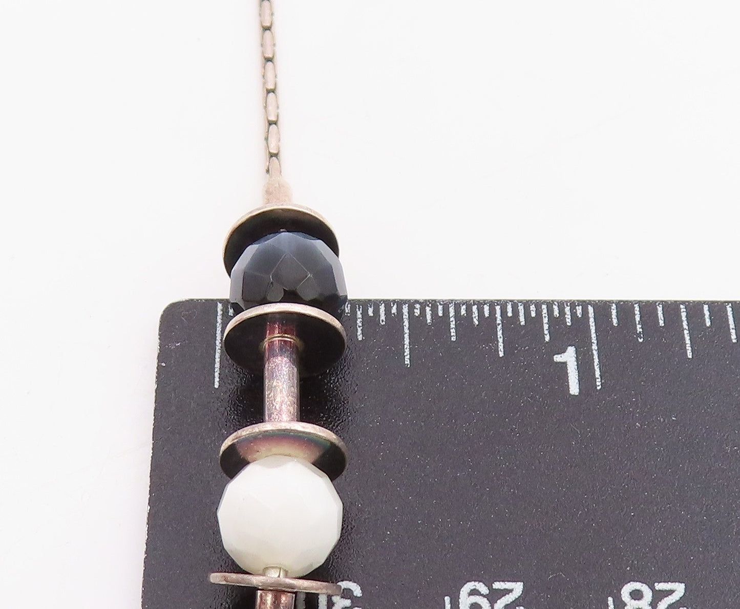925 Sterling Silver Vintage Necklace Modernist Faceted Quartz Bead Chain  NE4804