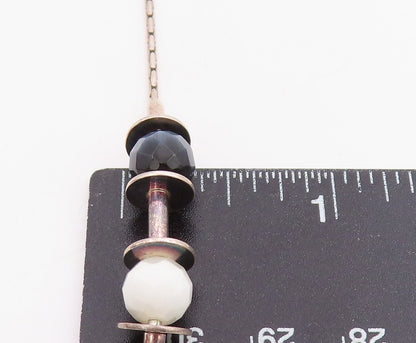925 Sterling Silver Vintage Necklace Modernist Faceted Quartz Bead Chain  NE4804