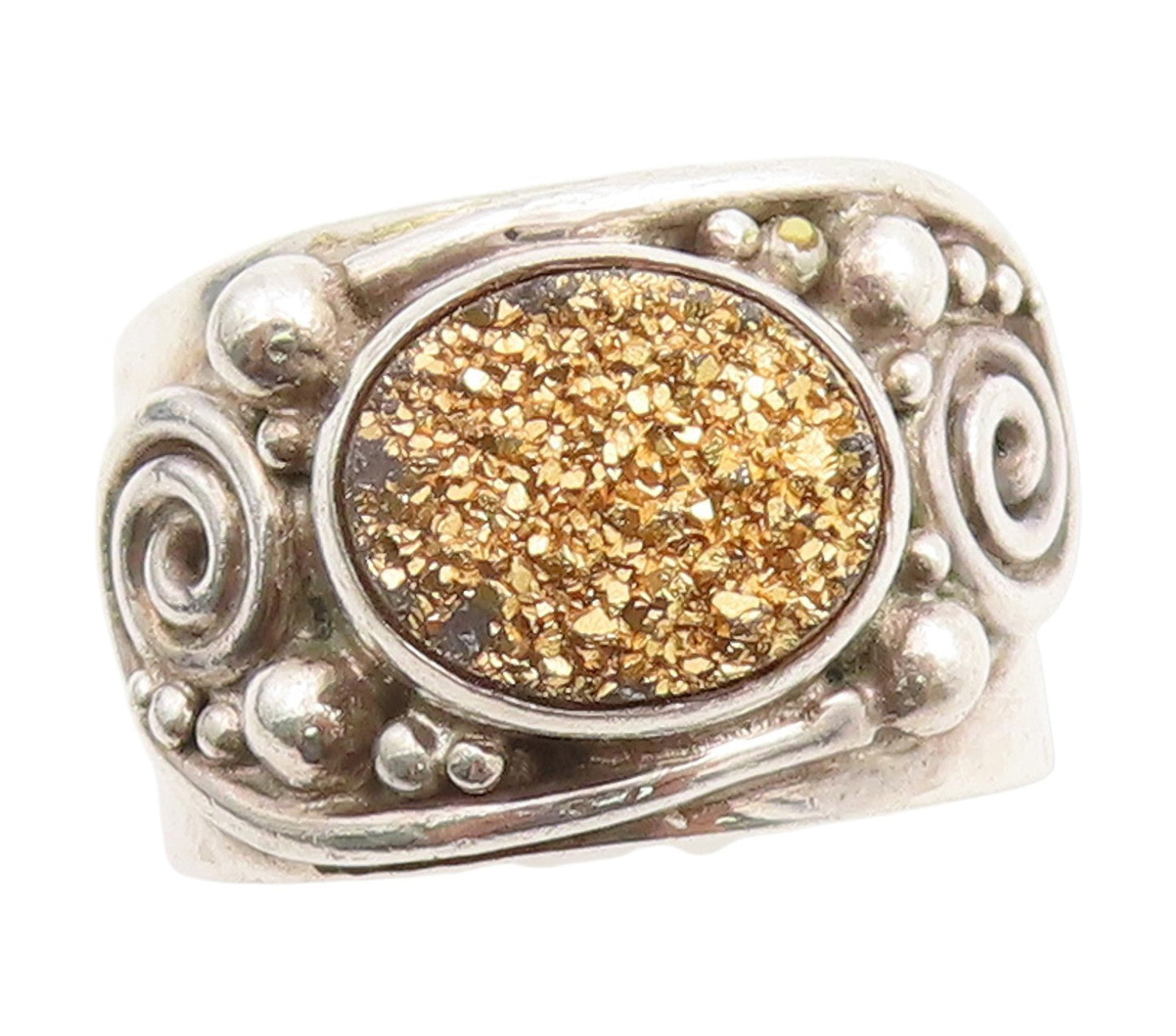 925 Sterling Silver Vintage Ring SAJEN Druzy Quartz Shiny Band  Sz 5  RG33864