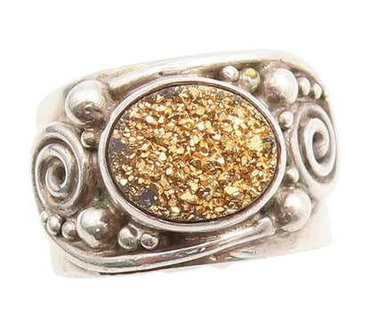 925 Sterling Silver Vintage Ring SAJEN Druzy Quartz Shiny Band  Sz 5  RG33864