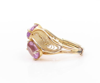 925 Sterling Silver Vintage Ring Gold Plated Amethyst Wire Work  Sz 6.5  RG32767