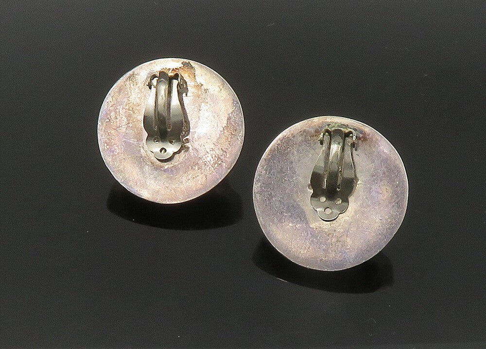 JRE MEXICO 925 Silver  Vintage Black Onyx Hollow Non Pierce Earrings  EG11154