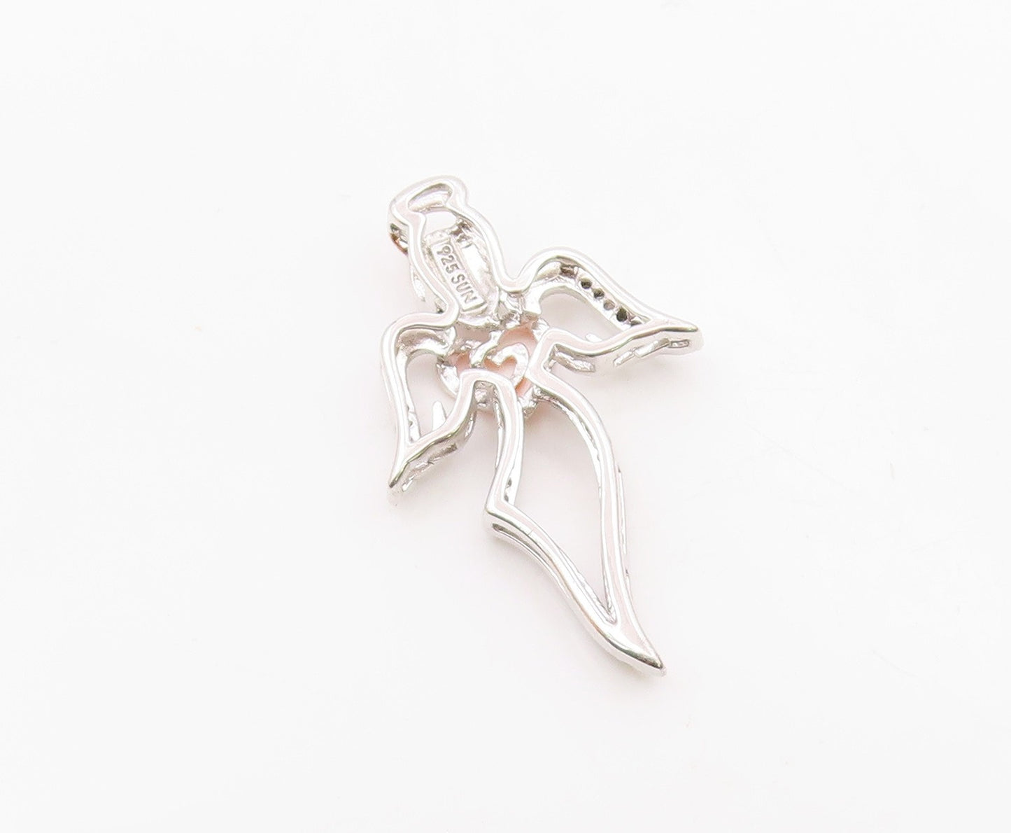 925 Silver  Vintage Two Tone Angel & Heart Genuine Diamonds Pendant  PT21904