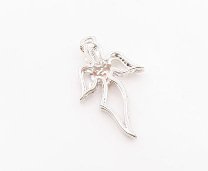 925 Silver  Vintage Two Tone Angel & Heart Genuine Diamonds Pendant  PT21904