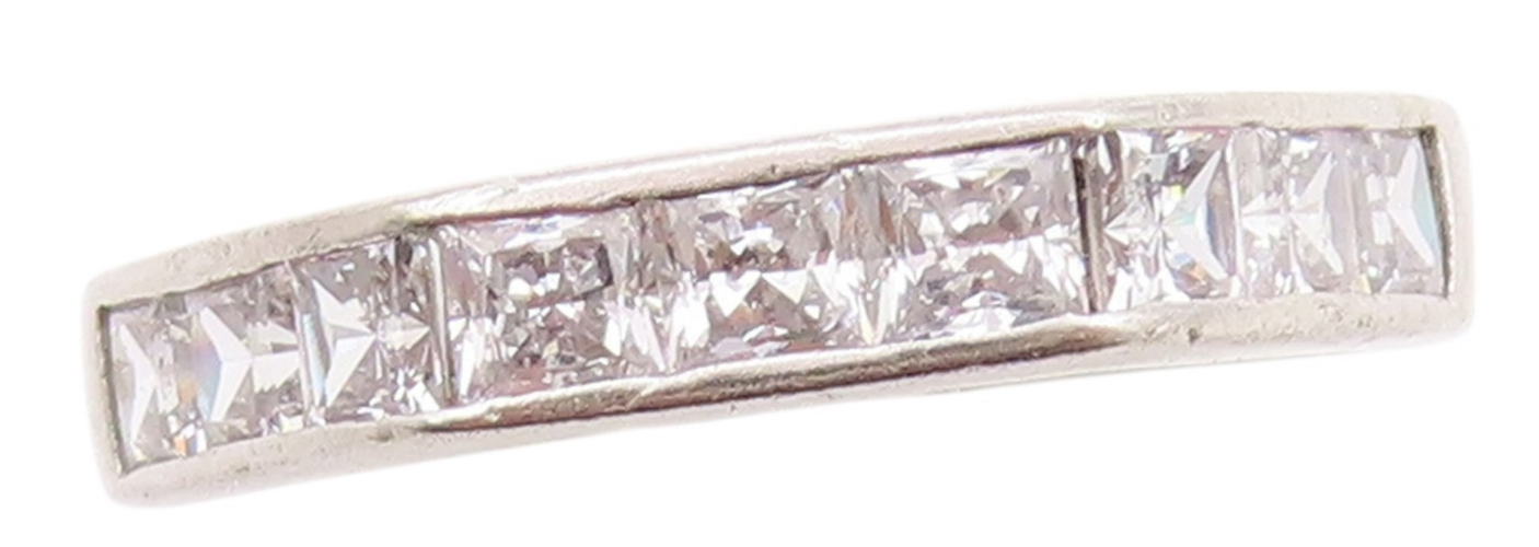 925 Sterling Silver Vintage Ring Modernist Square Cut CZ Inlay Band Sz 8 RG32742