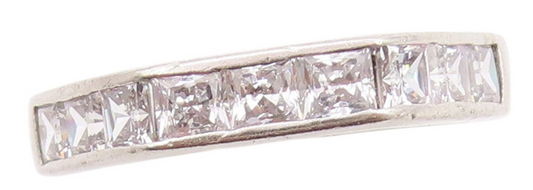 925 Sterling Silver Vintage Ring Modernist Square Cut CZ Inlay Band Sz 8 RG32742