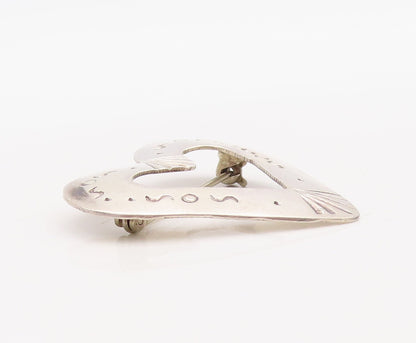 925 Sterling Silver Vintage Brooch Pin NAVAJO SOS Etched Cutout Heart  BP11206