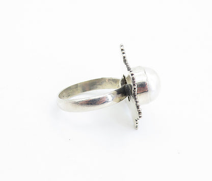 925 Sterling Silver  Vintage Pearl Dome Shiny Swirl Cocktail Ring Sz 7  RG7854