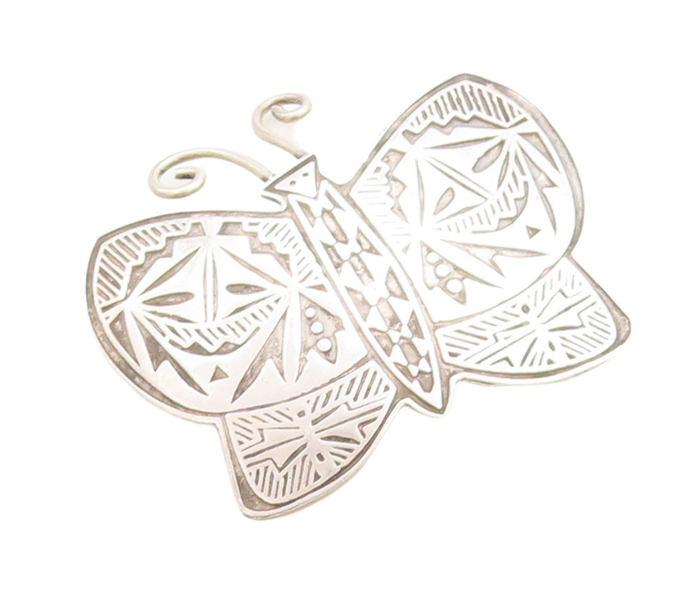 925 Sterling Silver Vintage Brooch Pin Solid Carved Happy Butterfly  BP11396