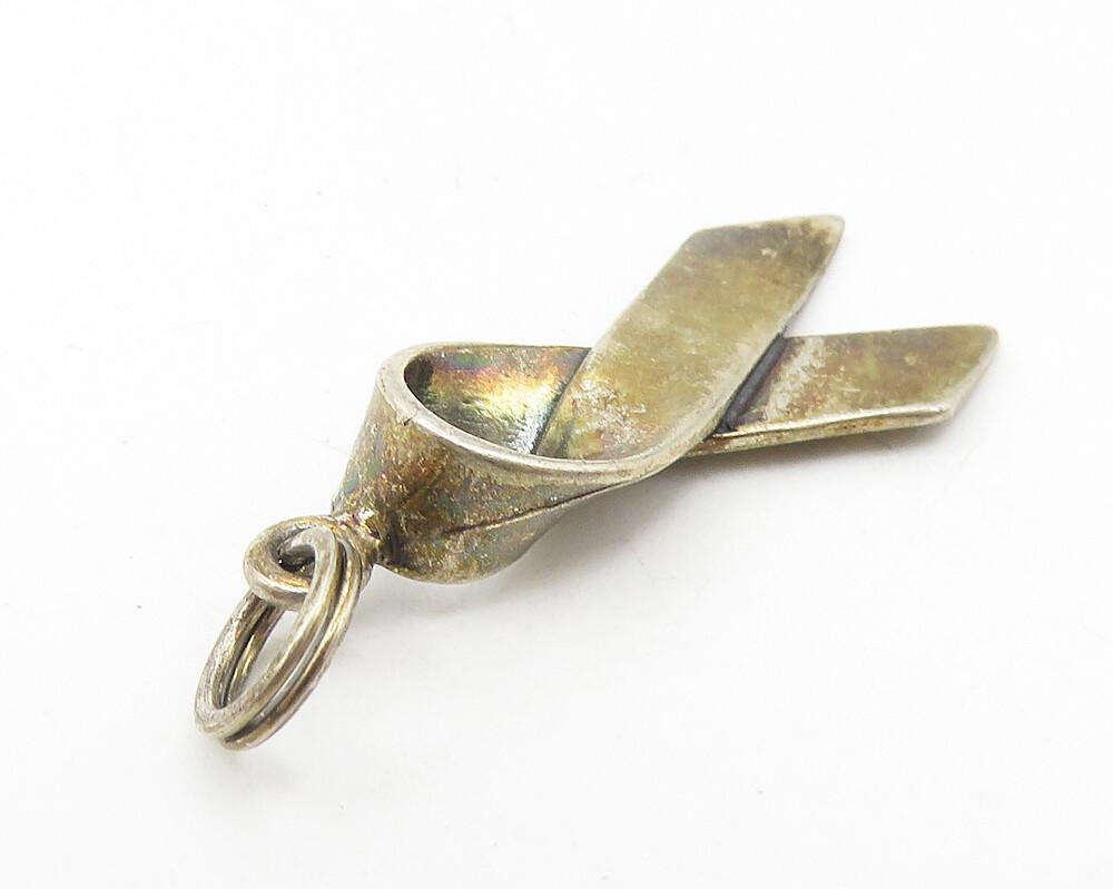 925 Sterling Silver  Vintage Dark Tone Ribbon Motif Smooth Pendant  PT8925