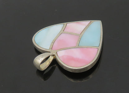 ESPO SIG 925 Silver  Vintage Pink & Blue Mother Of Pearl Heart Pendant PT16970