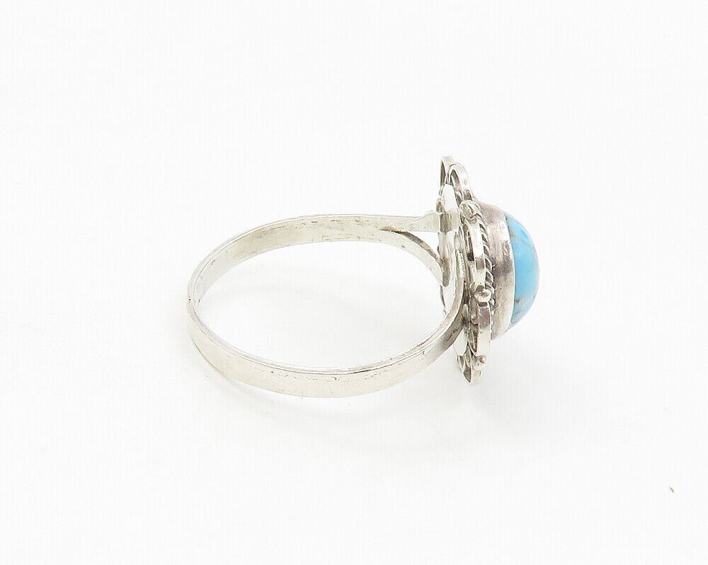 MEXICO 925 Silver  Vintage Turquoise Floral Twist Cocktail Ring Sz 8  RG17501