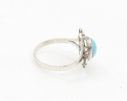 MEXICO 925 Silver  Vintage Turquoise Floral Twist Cocktail Ring Sz 8  RG17501