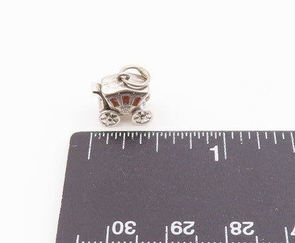 925 Sterling Silver  Vintage Old Fashion Enamel Carriage Pendant  PT19869