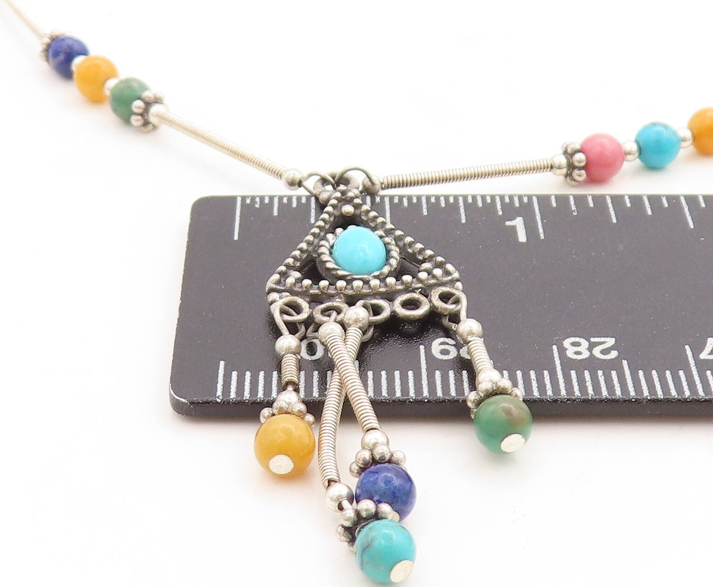 Q.T. NAVAJO 925 Silver Vintage Turquoise & Multi Stone Collar Necklace NE2069