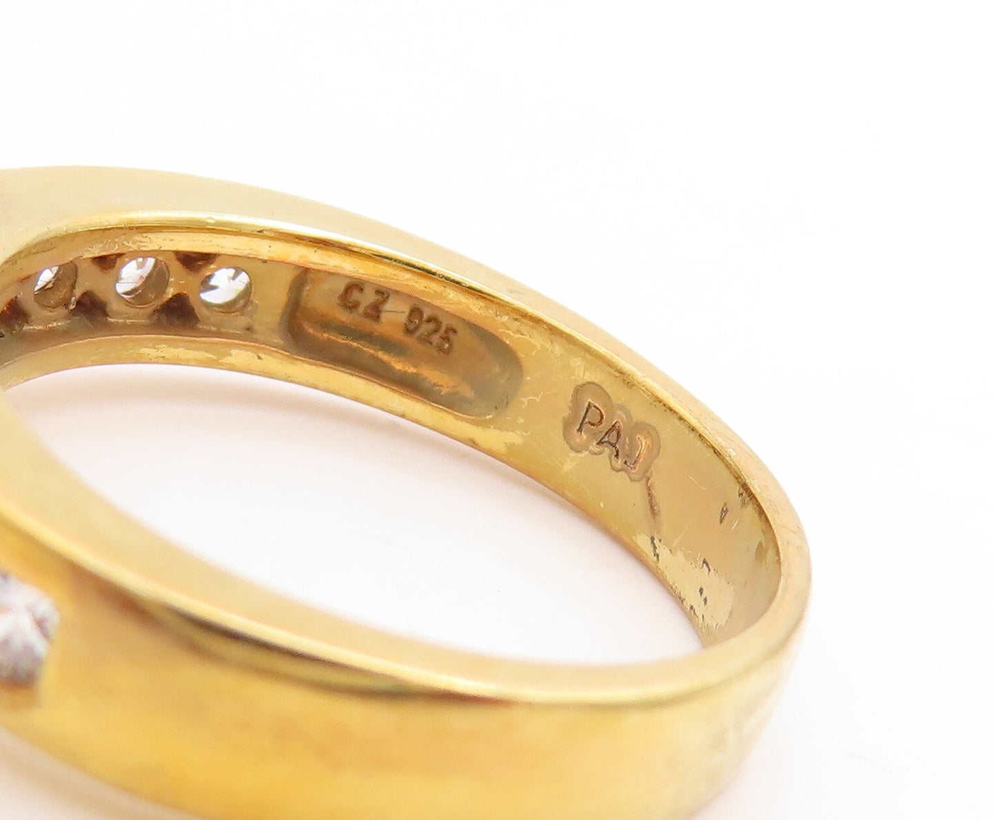 925 Sterling Silver Vintage Ring Gold Plated Minimalist CZ Inlay  Sz 7  RG30544