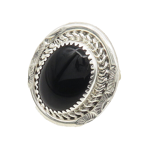 SYLVIA CHEE NAVAJO 925 Silver  Black Onyx Shiny Cocktail Ring Sz 7  RG17863