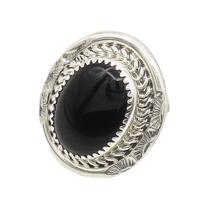 SYLVIA CHEE NAVAJO 925 Silver  Black Onyx Shiny Cocktail Ring Sz 7  RG17863