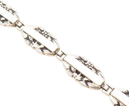 925 Sterling Silver Vintage Bracelet Slab & Floral Carved Hinged Band  BT11141