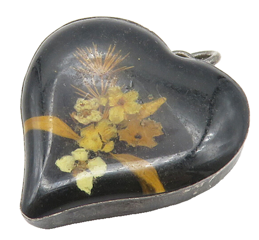925 Sterling Silver  Vintage Flower Glass Art Love Heart Drop Pendant  PT7968