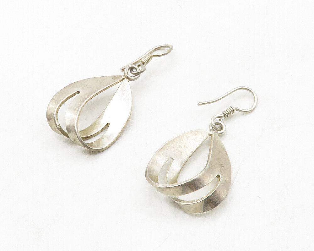 MEXICO 925 Sterling Silver  Vintage Smooth Cutout Design Drop Earrings  EG6764