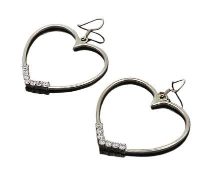 925 Sterling Silver  Vintage Cubic Zirconia Love Heart Hoop Earrings  EG10141