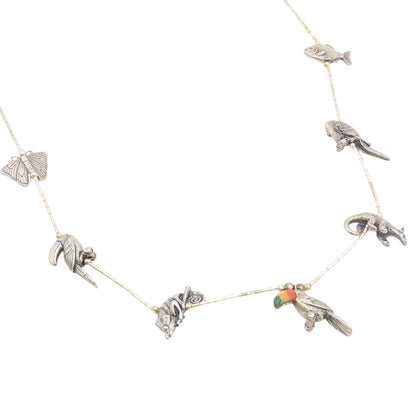 925 Sterling Silver Vintage Necklace SOUTHWESTERN Gemstone Animal Fetish  NE4909