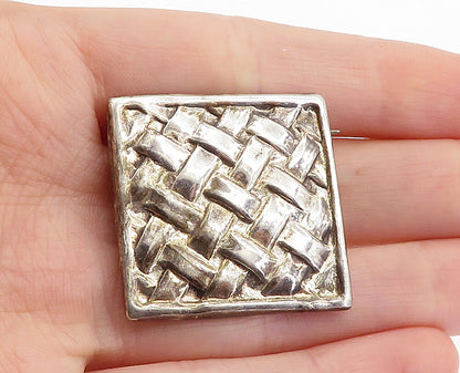 MEXICO 925 Sterling Silver  Vintage Basket Weave Square Brooch Pin  BP2390