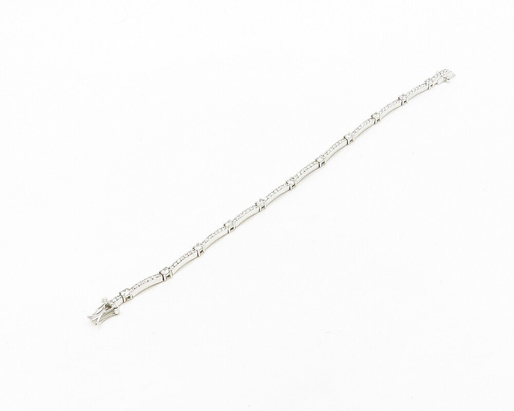 925 Sterling Silver  Sparkling Cubic Zirconia Bar Link Chain Bracelet  BT7684