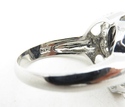 925 Sterling Silver  Hematite & Cubic Zirconia Heart Cocktail Ring Sz 8 RG9021