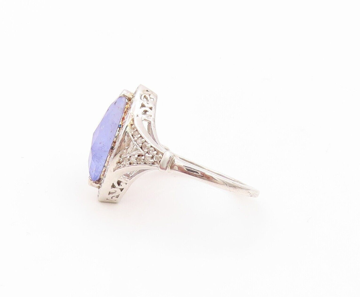 925 Sterling Silver Vintage Ring Diamonds & Marquise Cut Tanzanite  Sz 8 RG30283