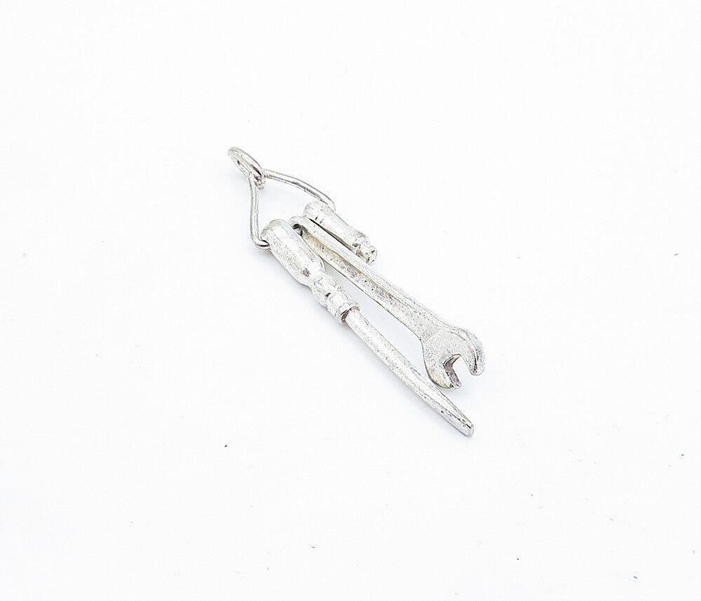 925 Sterling Silver  Vintage Shiny Wrench & Screw Driver Drop Pendant  PT3837