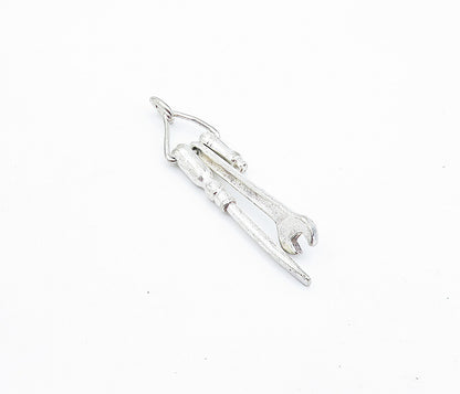 925 Sterling Silver  Vintage Shiny Wrench & Screw Driver Drop Pendant  PT3837