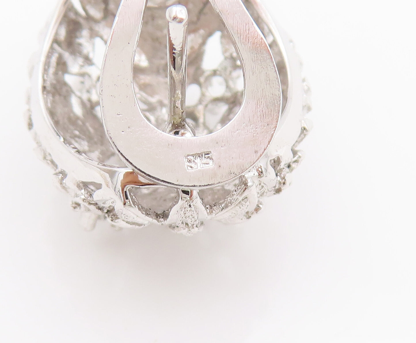 925 Sterling Silver Vintage Earrings Domed Spikey Carved CZ Flower  EG13001