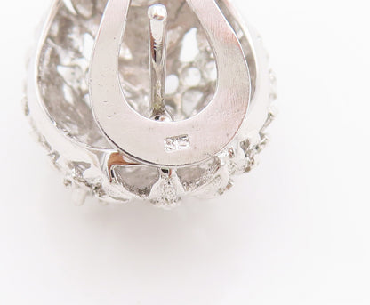 925 Sterling Silver Vintage Earrings Domed Spikey Carved CZ Flower  EG13001