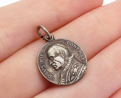 925 Sterling Silver Vintage Antique Oxidized Pope Vatican Pendant PT4415