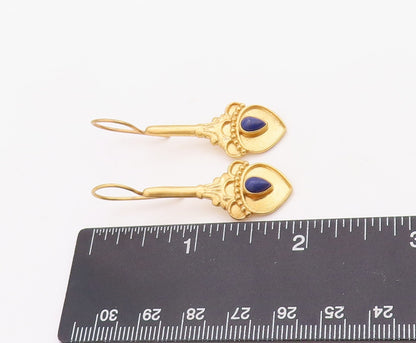 925 Sterling Silver Vintage Earrings Gold Plated Drop Gemstone Flower  EG13188