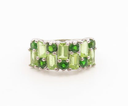 925 Sterling Silver Vintage Ring Elegant Peridot Multi Row Band  Sz 8  RG35977