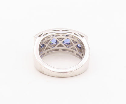 925 Sterling Silver Vintage Ring Rectangle Cut Blue & White CZ Band Sz 7 RG29987