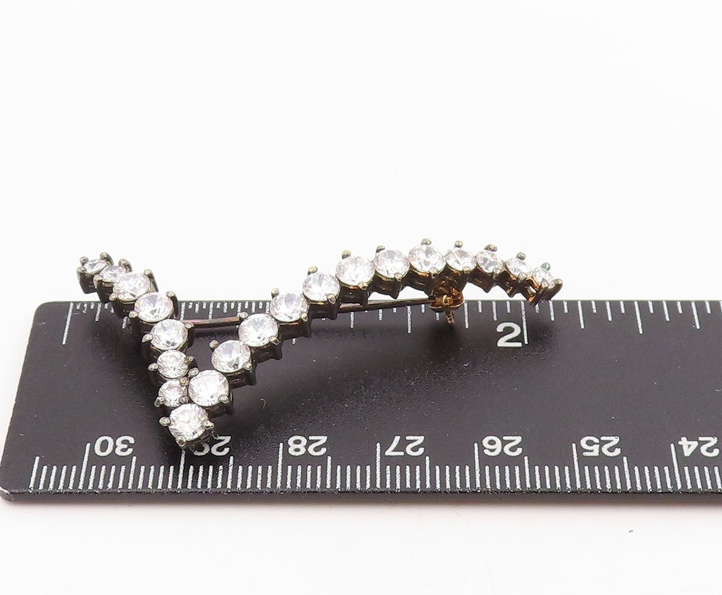 925 Sterling Silver Vintage Brooch Round CZ Letter V Initial Monogram  BP12023