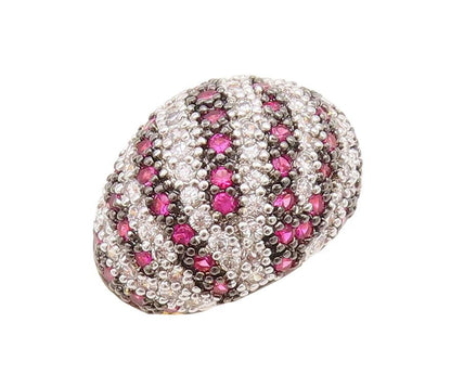 925 Sterling Silver Vintage Ring Domed Pink & White CZ Inlay Band  Sz 7  RG28672