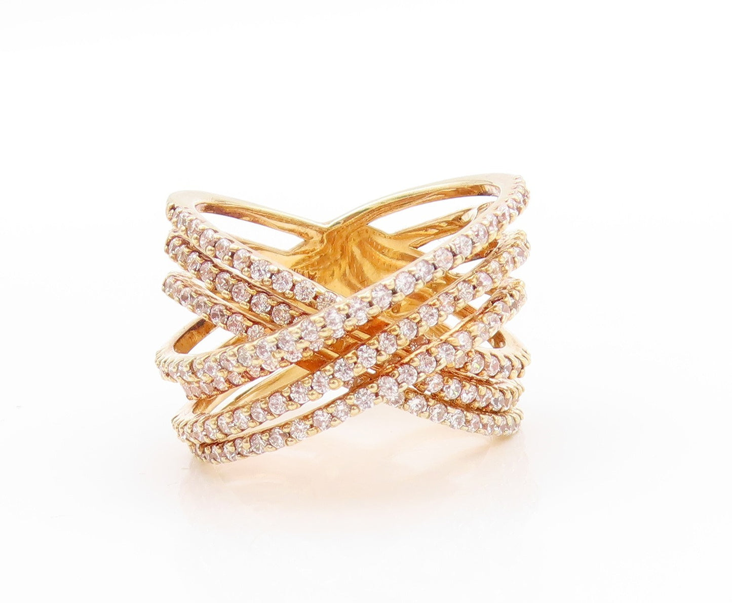 925 Sterling Silver Vintage Ring Gold Plated CZ Cutout Bands  Sz 6.5  RG32816