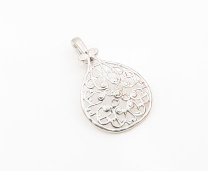 925 Sterling Silver  Vintage Shiny Open Floral Swirl Design Pendant  PT15801