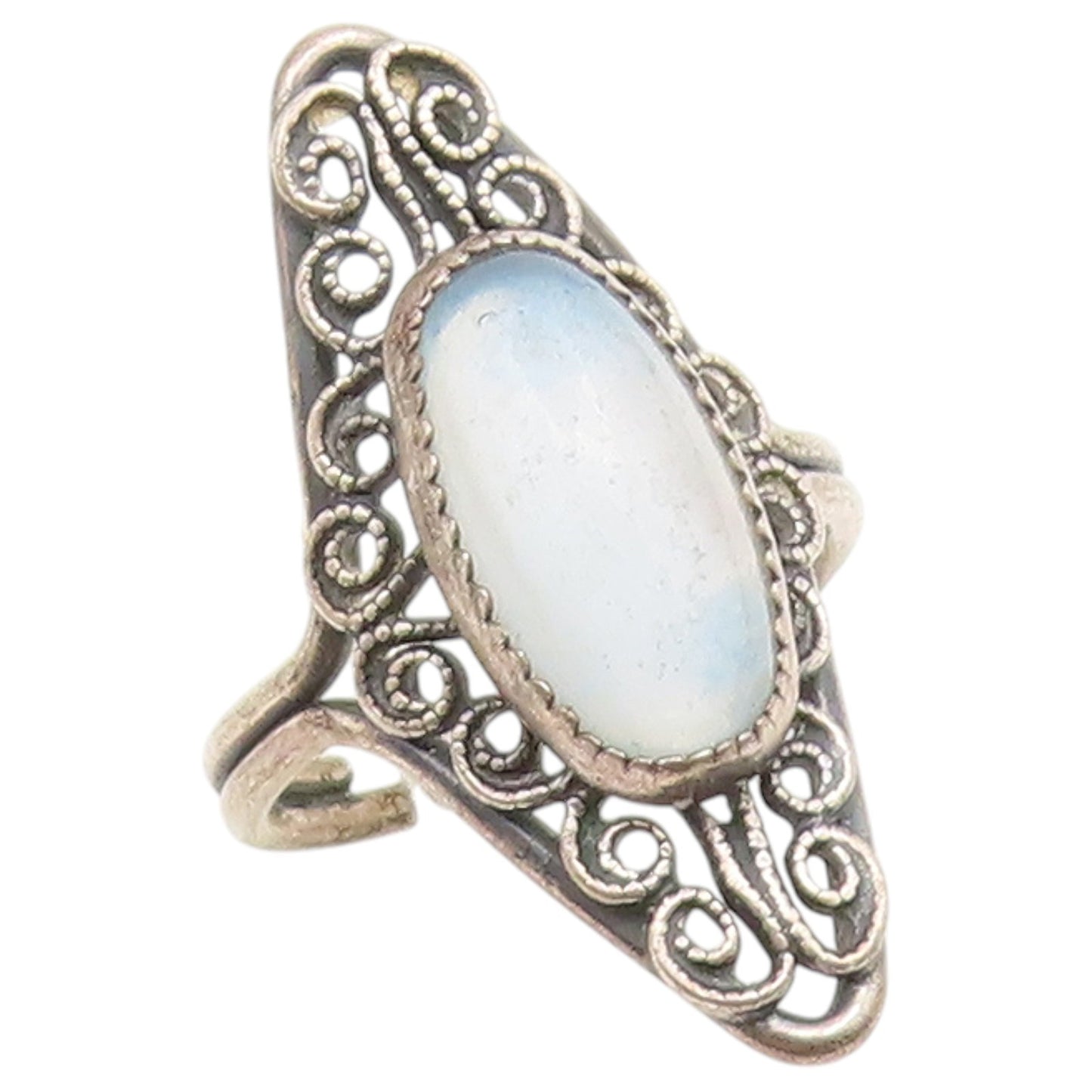 925 Sterling Silver Vintage Ring Cabochon Moonstone Filigree Band  Sz 6  RG36934