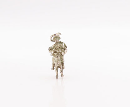 925 Sterling Silver Vintage Pendant Mini Soldier On Horse Carved Charm  PT22908