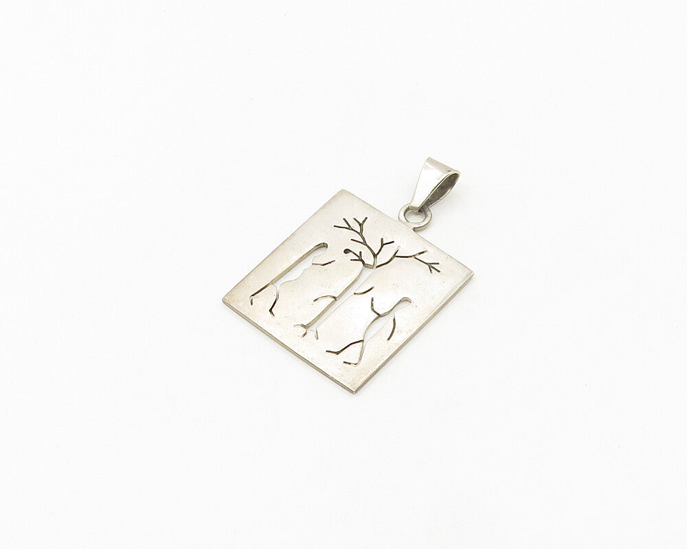 925 Sterling Silver  Vintage Adam & Eve Apple Scene Cutout Pendant  PT14418