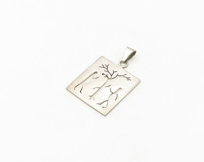 925 Sterling Silver  Vintage Adam & Eve Apple Scene Cutout Pendant  PT14418