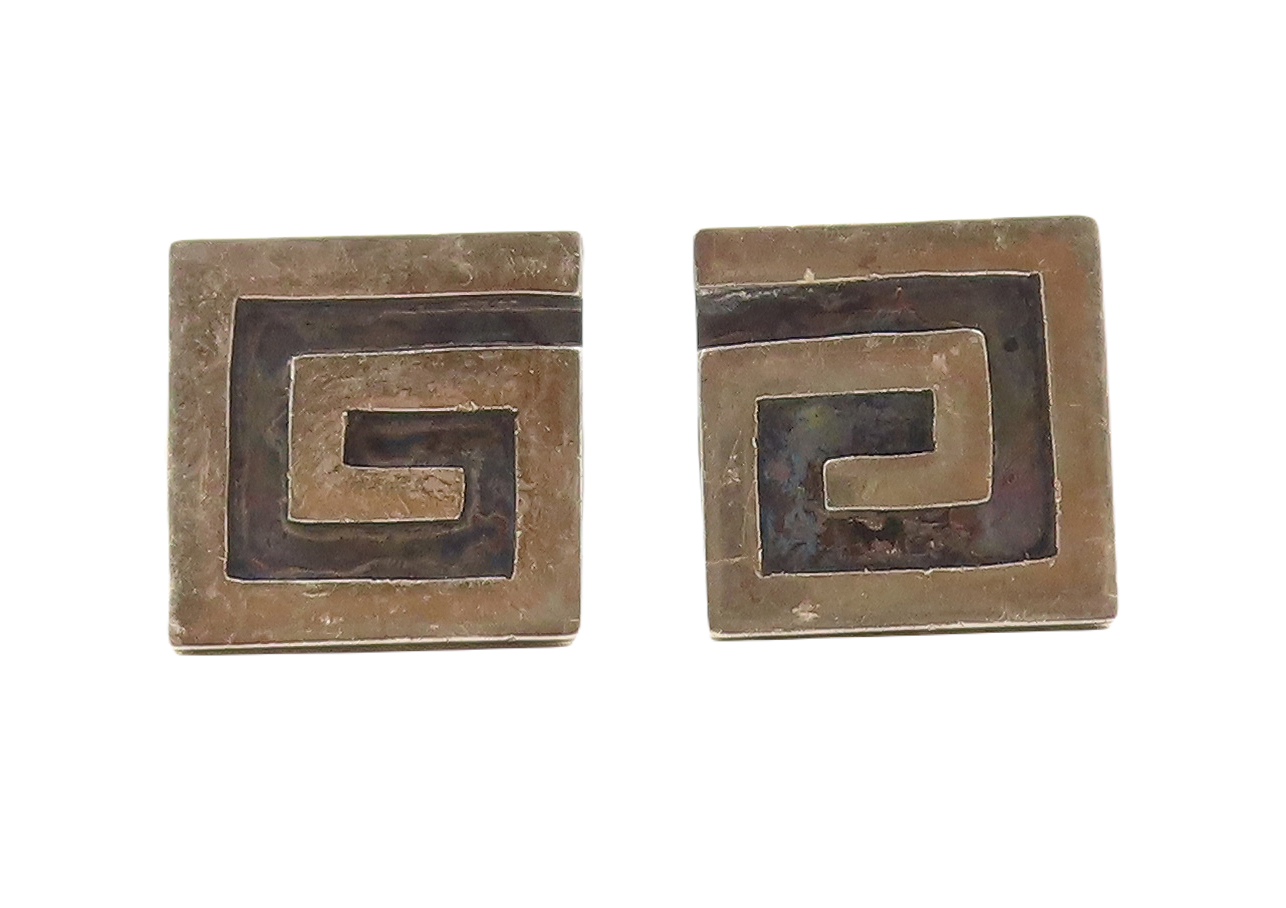 925 Sterling Silver Vintage Cuff Links DERGIO TAXCO Dark Tone Maze Key  TR3828