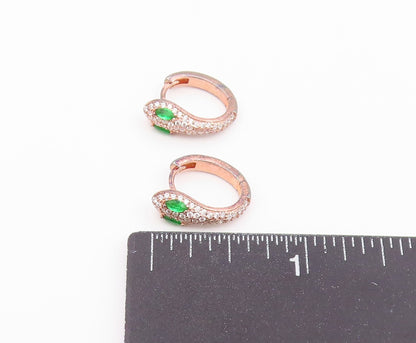 925 Sterling Silver Vintage Earrings Gold Plated Emerald & CZ Snake Hoop EG14517