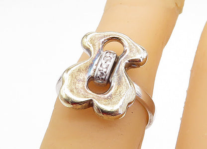 925 Sterling Silver  Topaz Two Tone Shiny Open Design Band Ring Sz 6  RG5283